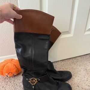 Michael Kors Black and Brown Leather Riding Boots
